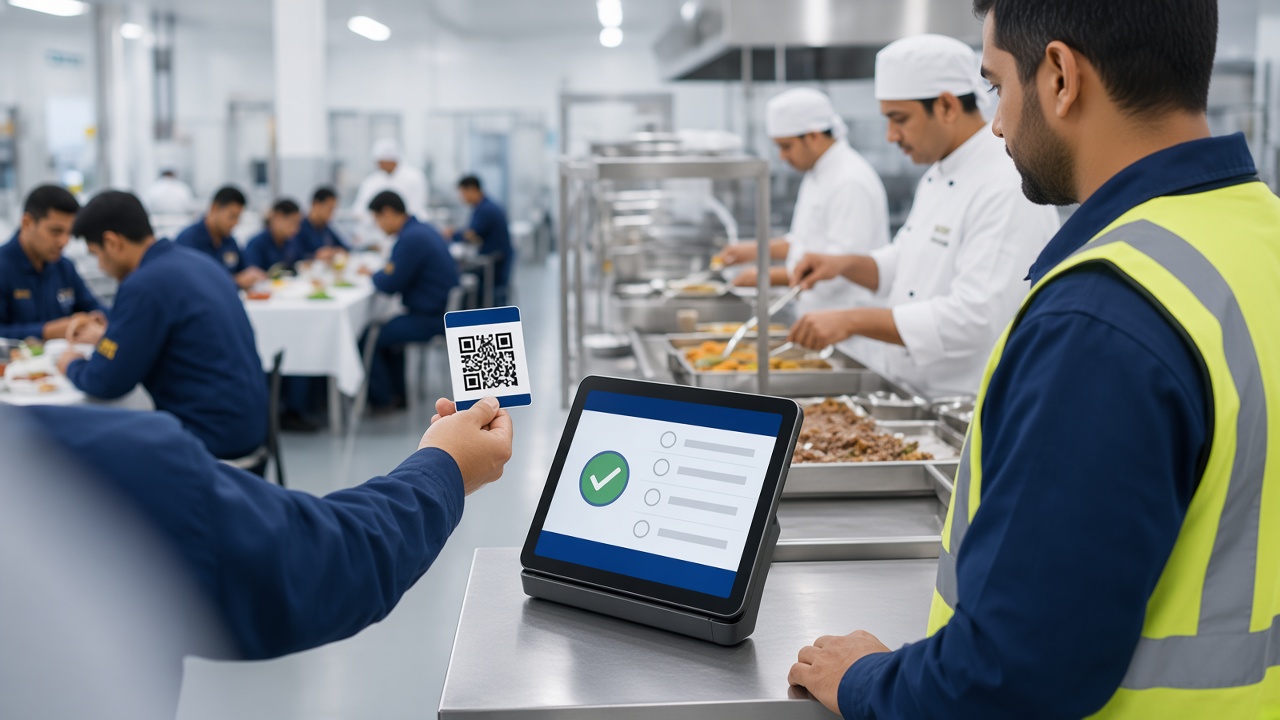 Trabajador validando su ingreso al comedor con un código QR